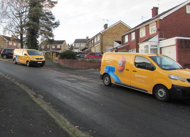 Yellow vans, Laurel Crescent, Malpas, Newport