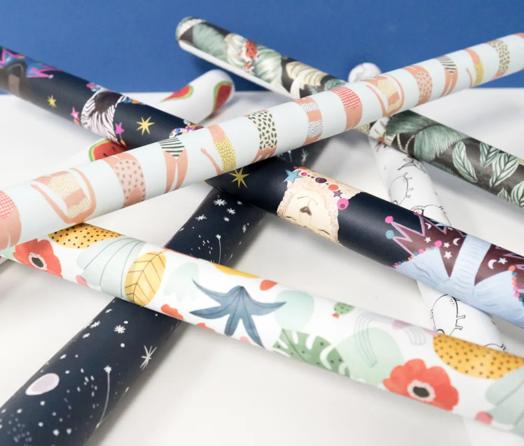 IY tutorial for creating a reusable bag using wrapping paper