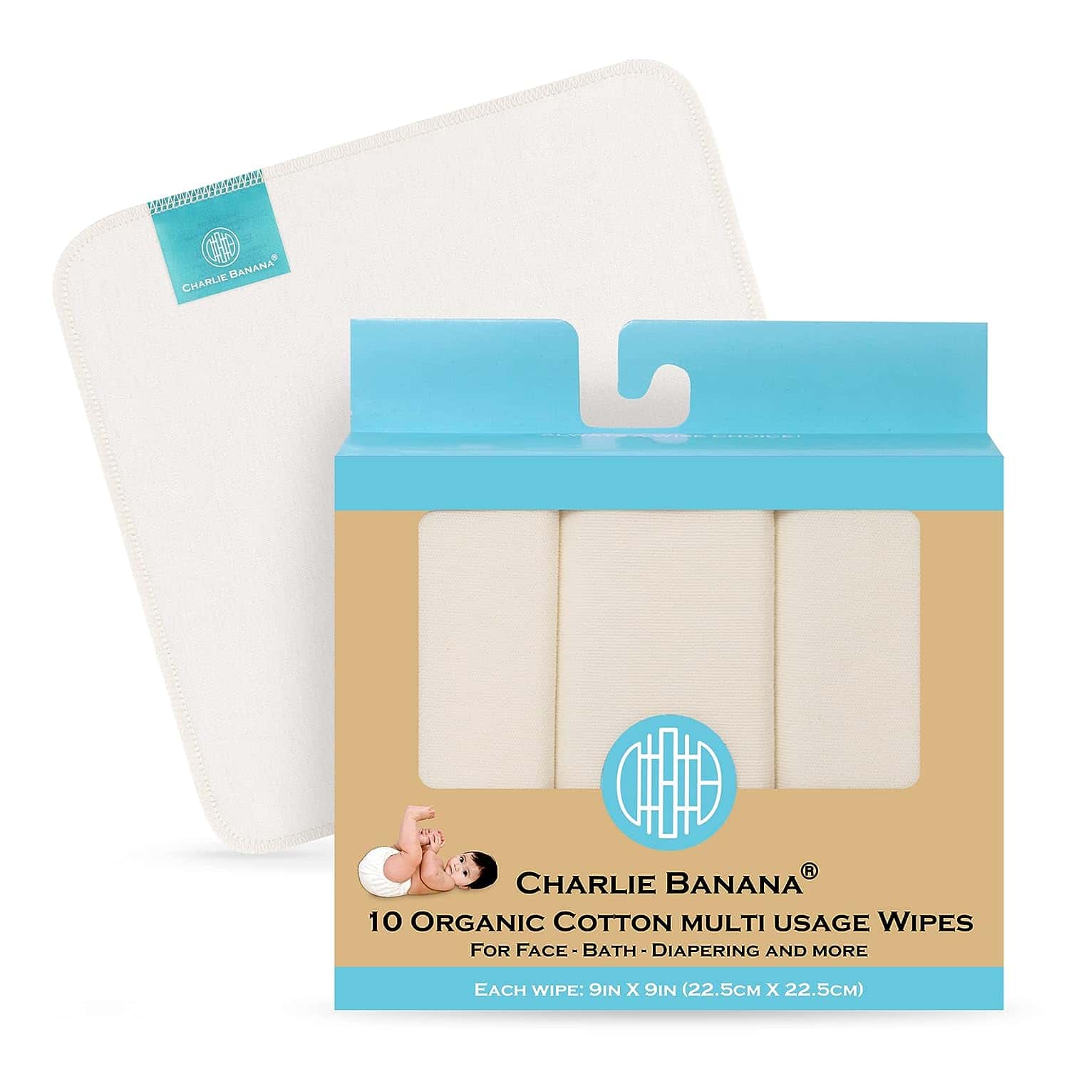 Charlie Banana 10 Reusable Organic Cotton Wipes