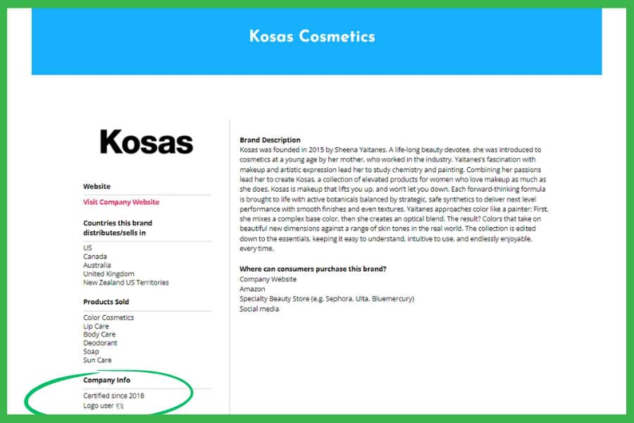 Kosas Certifications  