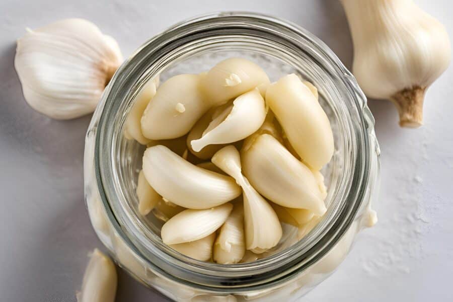 Peel the garlic cloves and place them in a clean, sterilized jar.